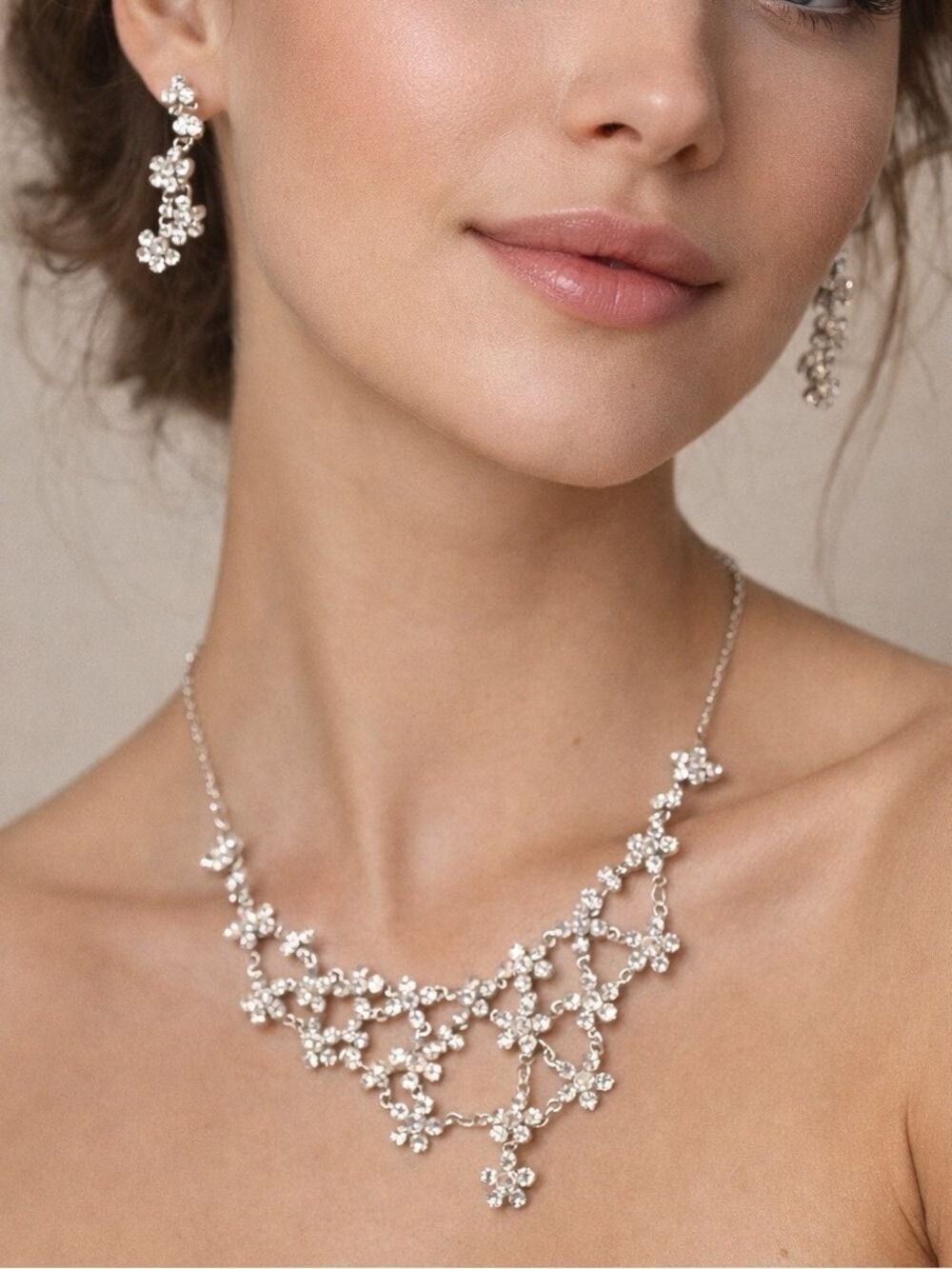 Crystal Necklace Earring Set Small Flowers